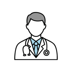 Fototapeta premium (Doctor Icon Medical Professional. A simple, clear illustration of a physician in a lab coat, complete with a stethoscope, embodying dedication to health and patient wellbeing.)