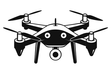 Black and white shows the quadcopter drone with camera hovering on white background