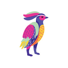 (Vibrant Abstract Bird Illustration. A striking, stylized avian creature with brightly hued plumage. This captivating artwork symbolizes joy, creativity, and unique beauty.)
