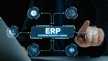 ERP platform visual showing centralized system for enterprise resource planning, improving...