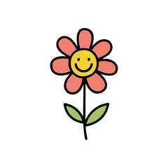 (Happy Cartoon Flower Illustration. This whimsical floral design features a delightful smiley face, radiating positivity and lightheartedness. A vibrant, cheerful emblem of joy and simplicity.)