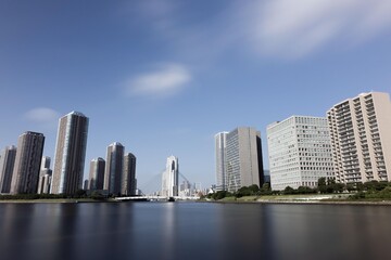Long exposure of Chuo Bridge and buildings