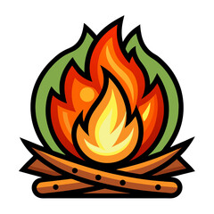 Campfire Icon with Wood Logs and Flame for Outdoor Themes PNG with transparent Background