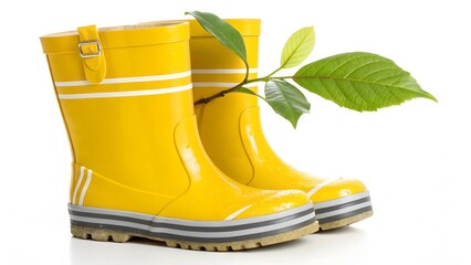 Rain boots with sprouting leaf