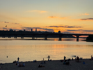 City Beach Sunset on the Dnipro River in Kyiv, Ukraine