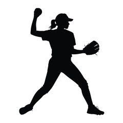 Silhouette of a female softball pitcher in action