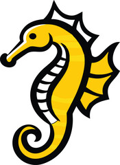 Isolated Stylized Yellow Seahorse on a White Background, Simple Design