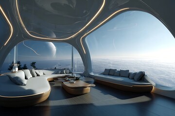 Zero Gravity Space Lounge Overlooking Earth