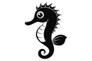 Charming Black Seahorse with a Curly Tail on a White Background