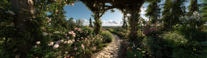 Obraz premium Exploring nature's beauty panoramic hdr garden