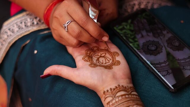 Joyful Indian Wedding Mehendi Ceremony with Traditional Henna and Festive Celebrations