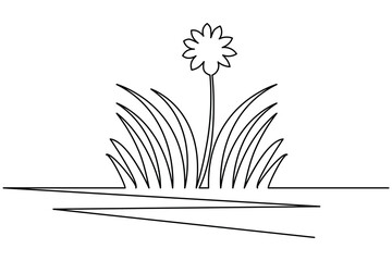 Botanical grass and flowers continuous one line drawing minimalist style nature floral vector illustration