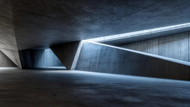 Brutalist Underpass with Angular Concrete Ramps
