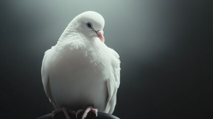 White dove perched peacefully, symbolic image of peace and cruelty-free conscience. generative ai