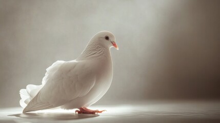 White dove perched peacefully, symbolic image of peace and cruelty-free conscience. generative ai