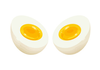 Two Halves of a Hard-Boiled Egg Yellow Yolk Visible.