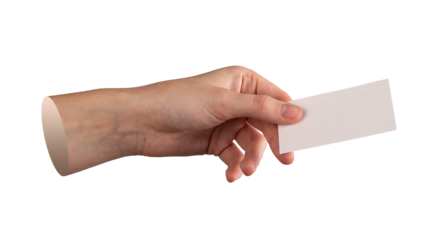 Female hand holding blank rectangular card in clean minimal style, simple mockup for business,
