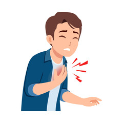 Man with Chest Pain Clenching His Chest with Worried Facial Expression in Illustration