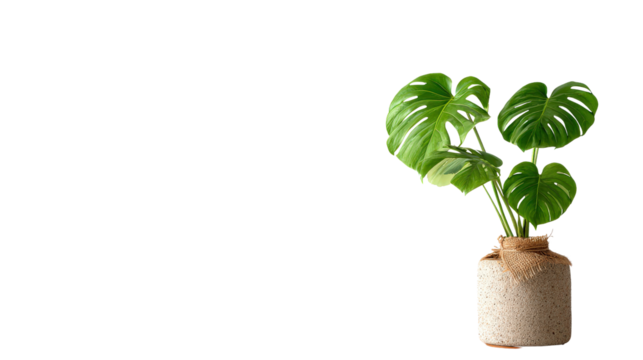 Eco-friendly theme with monstera plant in sustainable pot, isolated on a Transparent background, PNG file.