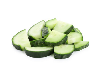 Slices of fresh cucumber isolated on white
