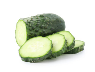 Slices of fresh cucumber isolated on white