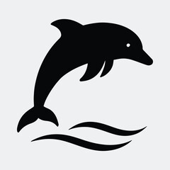 Silhouette dolphin leaping over waves minimalistic design vector illustration