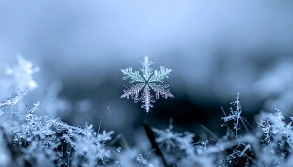 Intricate Snowflake Crystal on Dark Background with Soft Focus