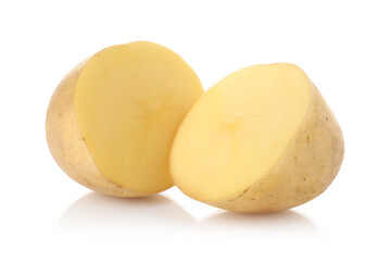 Halves of raw potato isolated on white