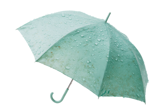 Green umbrella with raindrops on it