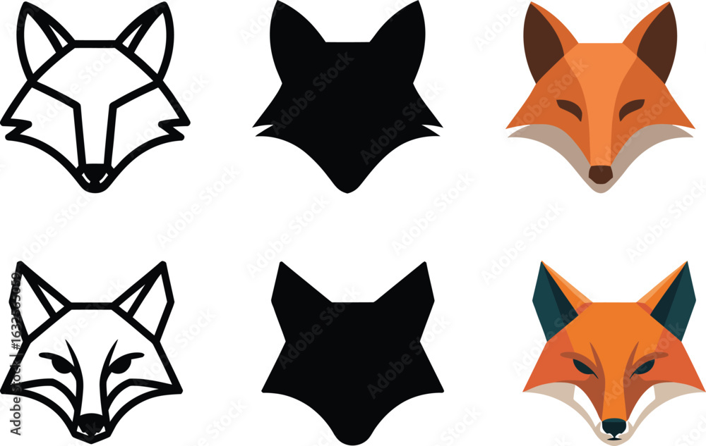 Poster clever fox icons set for modern branding and design projects