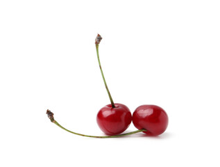 Yummy ripe red cherries isolated on white