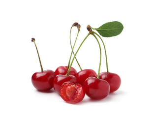 Yummy ripe red cherries isolated on white