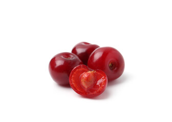 Yummy ripe red cherries isolated on white