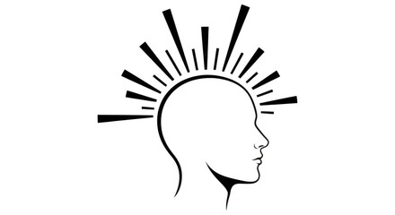 Stylized silhouette of a head with an elaborate spiky crown on a black background