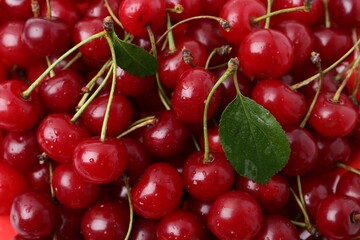 Fresh ripe red cherries as background, closeup