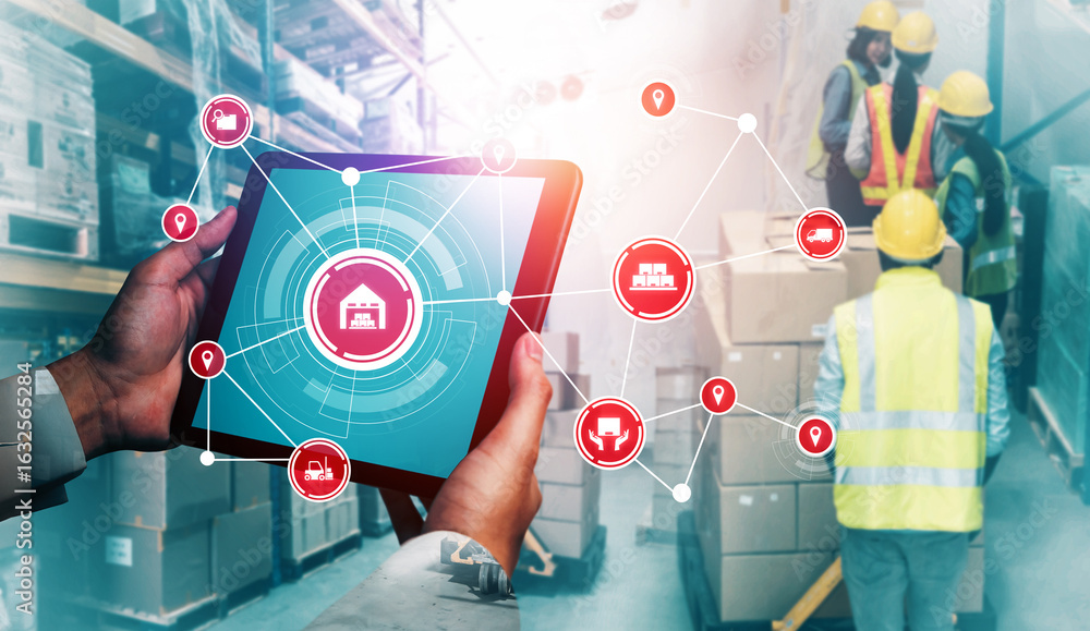 Poster smart warehouse management system with innovative internet of things technology to identify package 