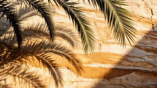 Natural palm silhouettes over soft beige sandstone background
