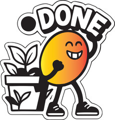 Cheerful character with plant in pot cartoon happy