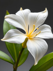 Obraz premium Elegant vanilla flower blossom with dewdrops on petals and leaves plant on transparent background