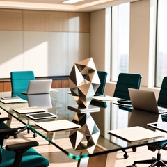 Contemporary workplace interior with sunlight and sleek furnishings