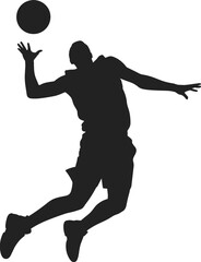 Basketball player silhouette vector illustration, a man in a jump shot with a ball, professional athlete in action, competitive sport and game concept isolated on white background.