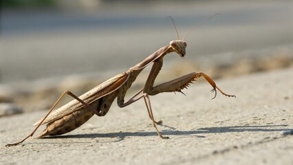praying mantis on rock