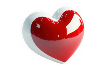 Glossy red and white heart sculpture on black background