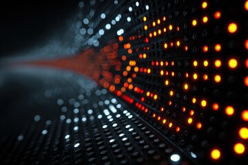 Flowing data stream on a digital circuit board with light trails and bokeh