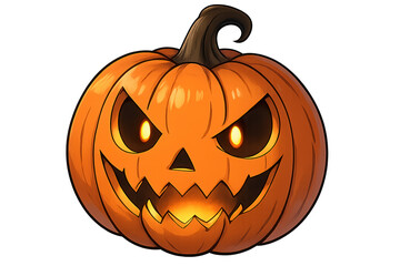 A lit halloween pumpkin, isolated against a transparent background	