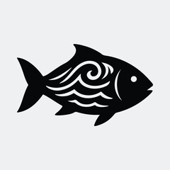 Silhouette fish stylized decoration black and white vector illustration