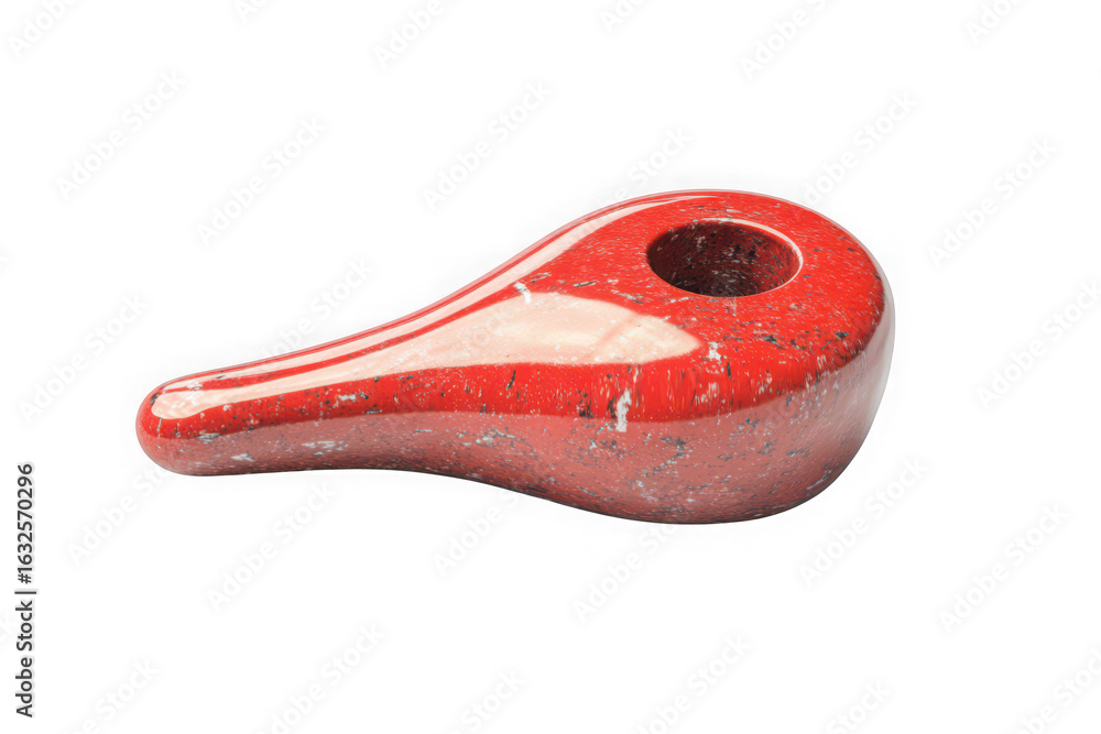Poster smooth red ceramic object with a hole on a black background