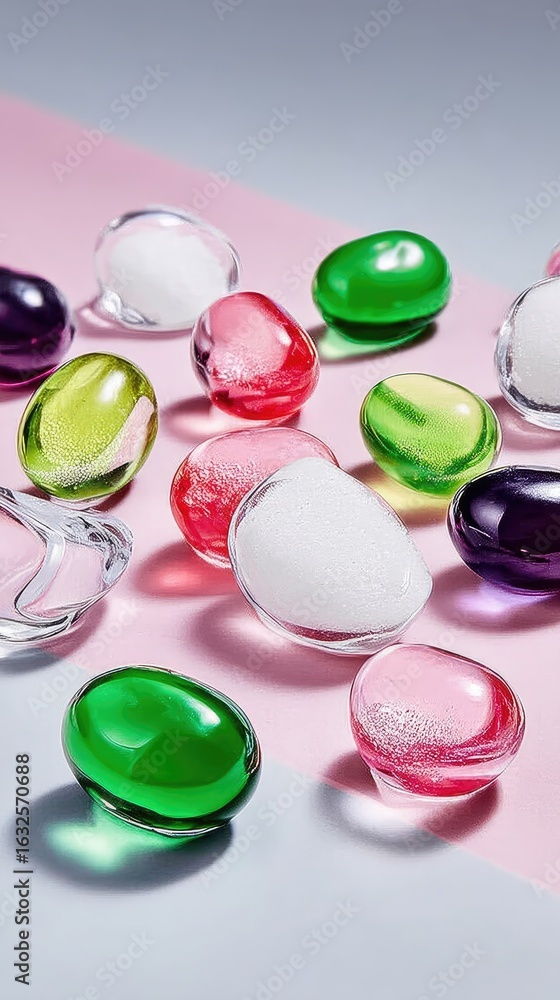 Poster floating rainbow jelly blobs on pastel background