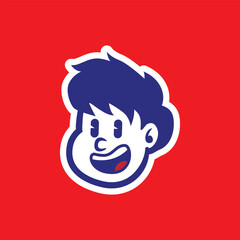 Cute cartoon boy face vector with winking eye and happy smile. Bold, modern, and perfect for children’s brand mascot, kids product label, or educational designs