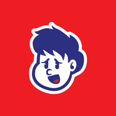 Cute cartoon boy face vector with winking eye and happy smile. Bold, modern, and perfect for children’s brand mascot, kids product label, or educational designs